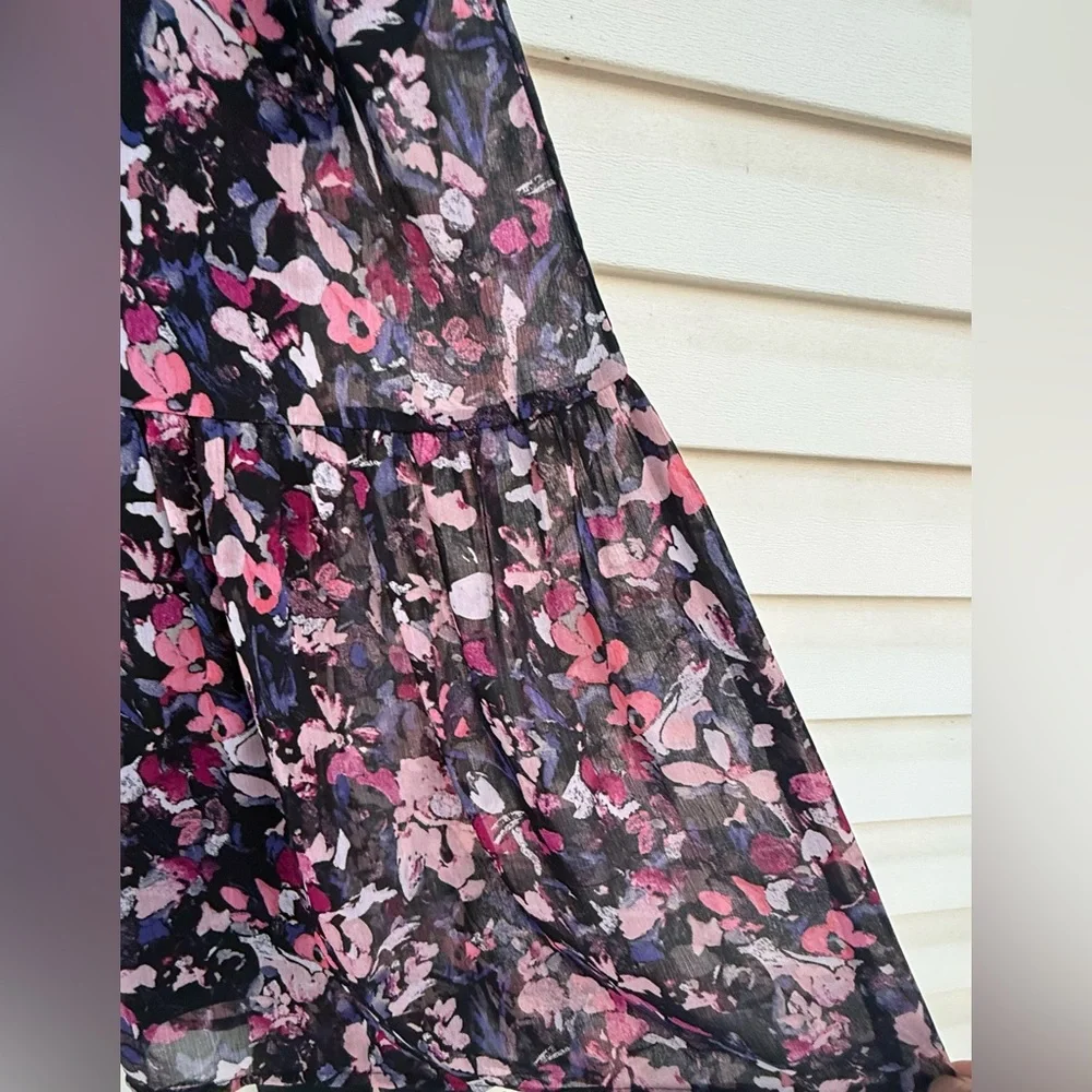 Evereve Floral Smocked Sleeveless Midi Dress Purple/Pink/Blue Size Small - Picture 4 of 11